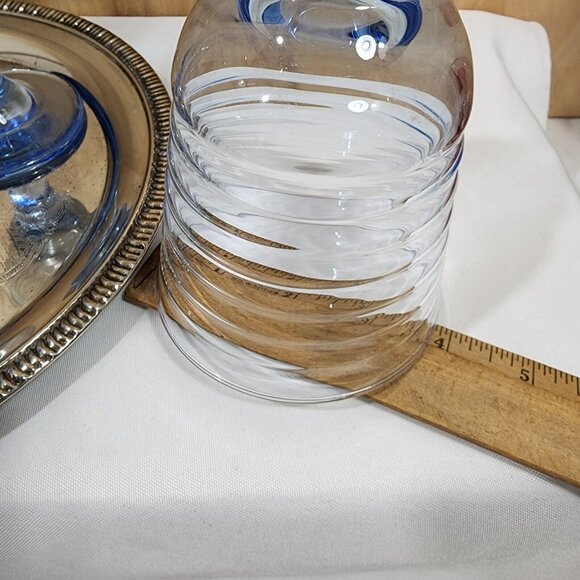 4 Libbey Sirrus Blue Wine Glasses 7" water Goblets vintage horizontal rings - Picture 7 of 7